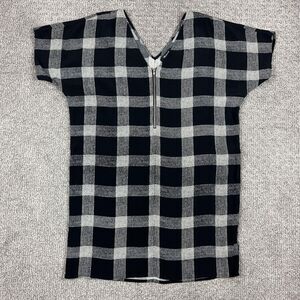 Madewell Dress Womens XS Black Gray Plaid V-Neck Exposed Zip Short Sleeve Boho